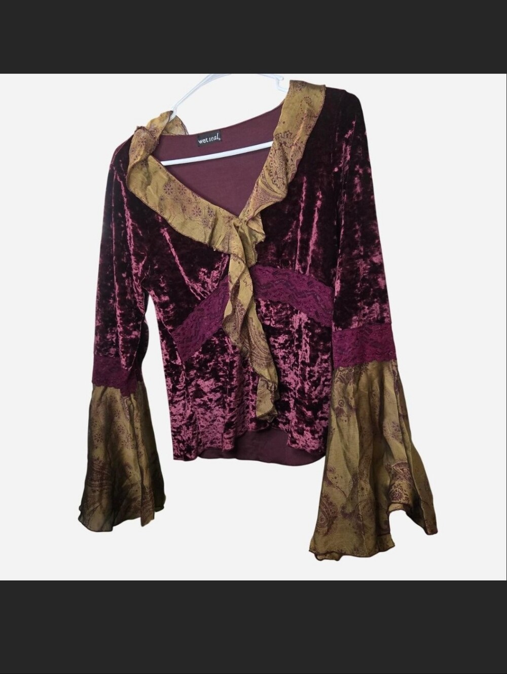 Vintage Wet Seal Y2K Whimsigoth Velvet Bell Sleeve Top L